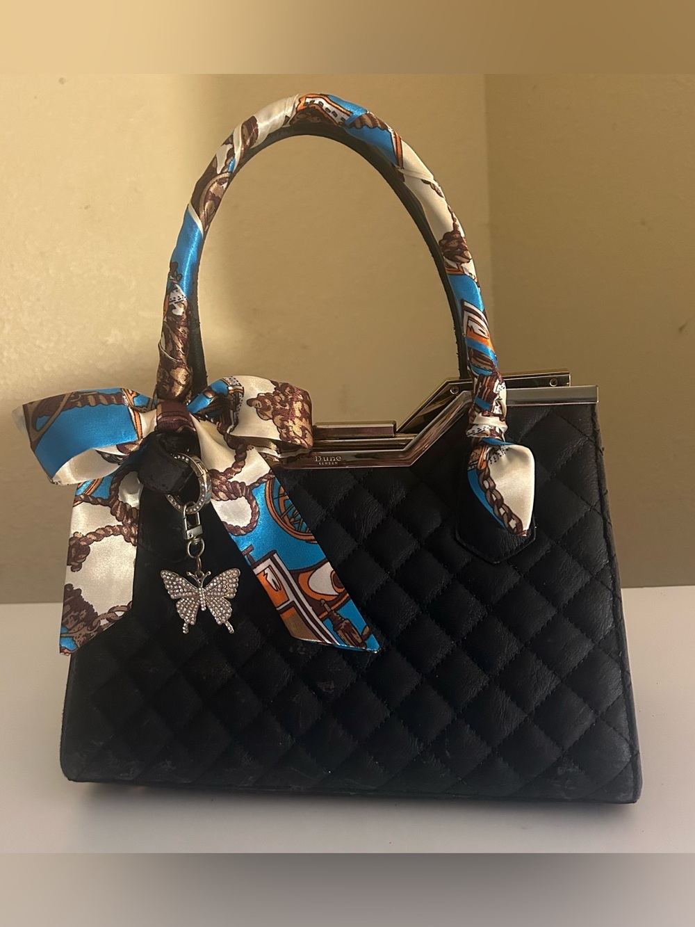Twilly Womens Baroque Print Purse Scarf Head Scarf Neck Tie Tan Brown Blue